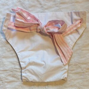 The Beaufort Bonnet Company Diaper Cover White with Pink and White Striped Bow